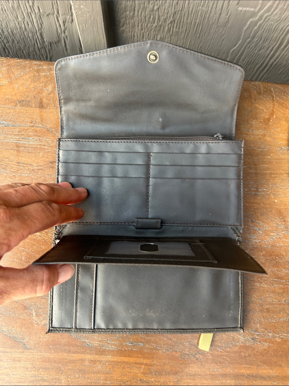 Vintage Black Faux Leather Envelope Wallet with Gold Accent - Picture 9 of 13